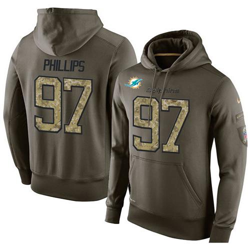 NFL Men's Nike Miami Dolphins #97 Jordan Phillips Stitched Green Olive Salute To Service KO Performance Hoodie - Click Image to Close
